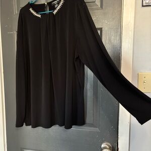 Liz Claiborne Black Blouse with Embellished Neckline